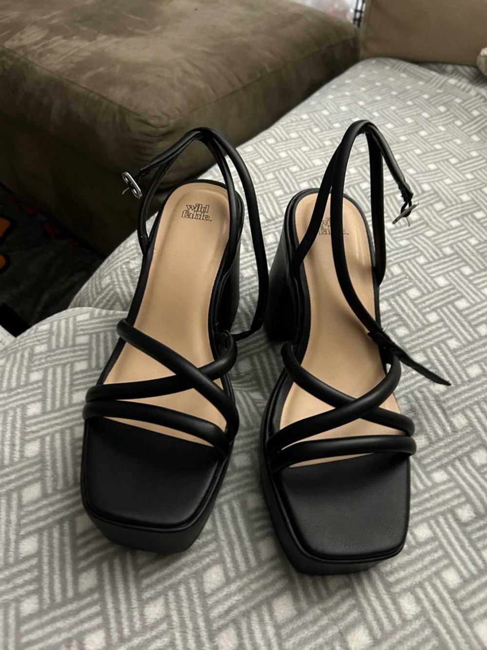 wild fable Black Strappy Square-Toe Block Heels